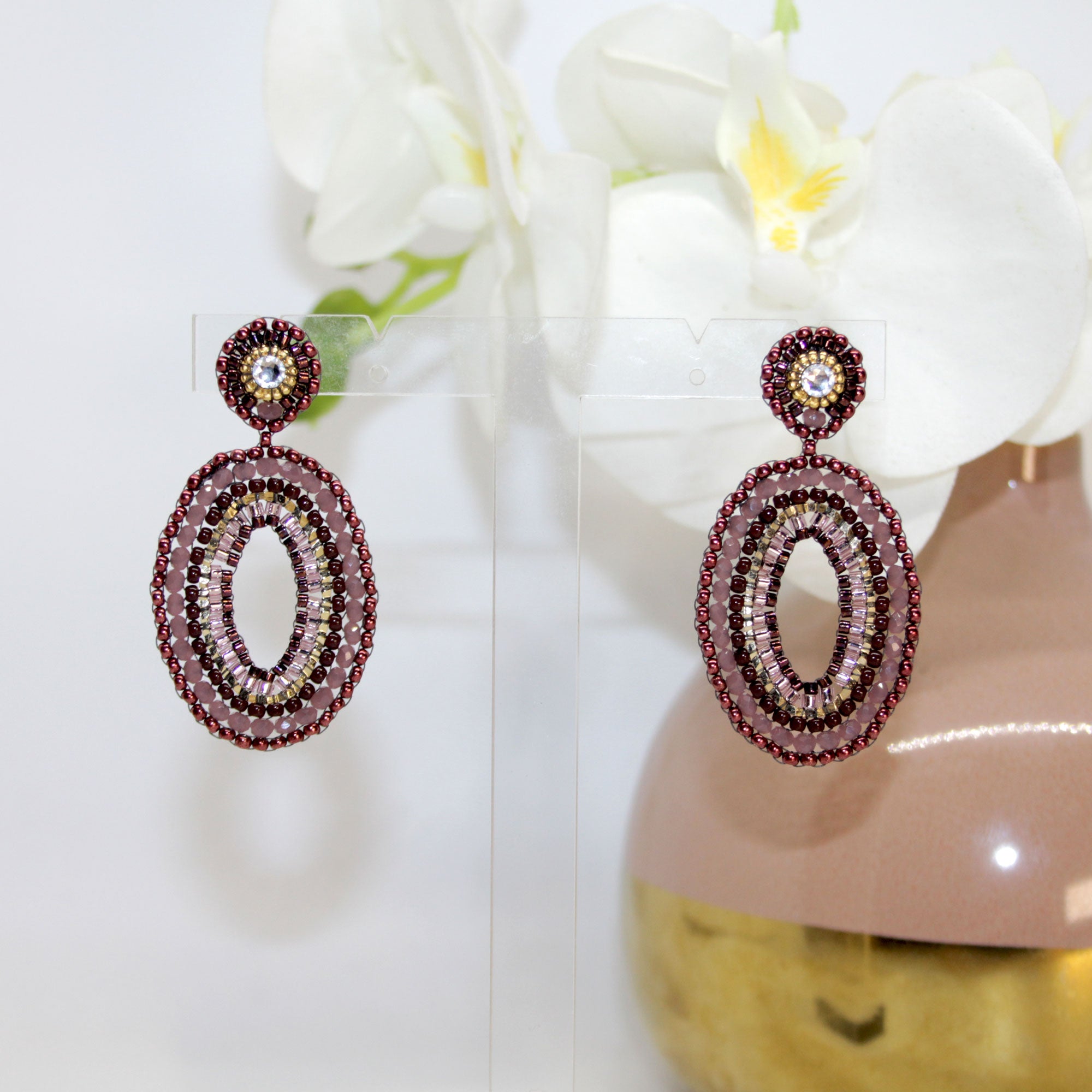 Oval chic burgundy Ohrring