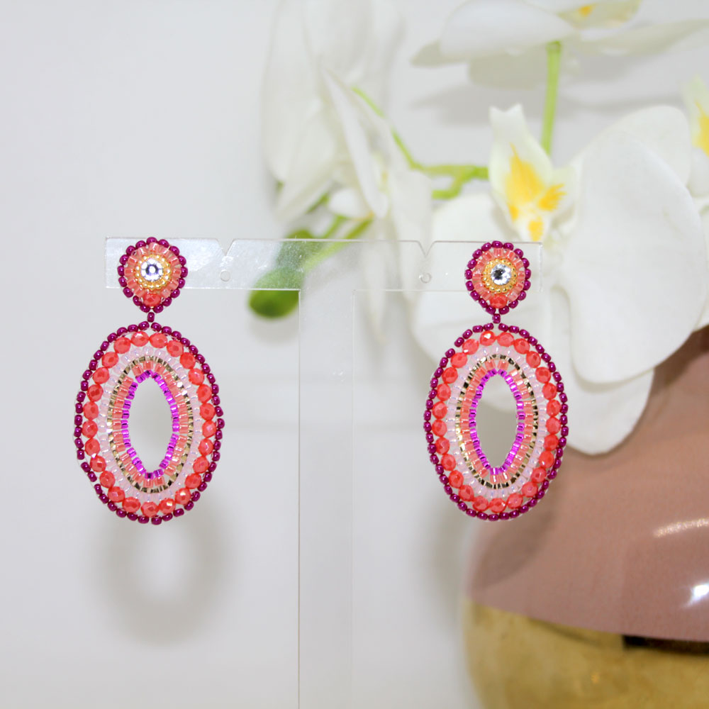 Oval chic orange pink Ohrring